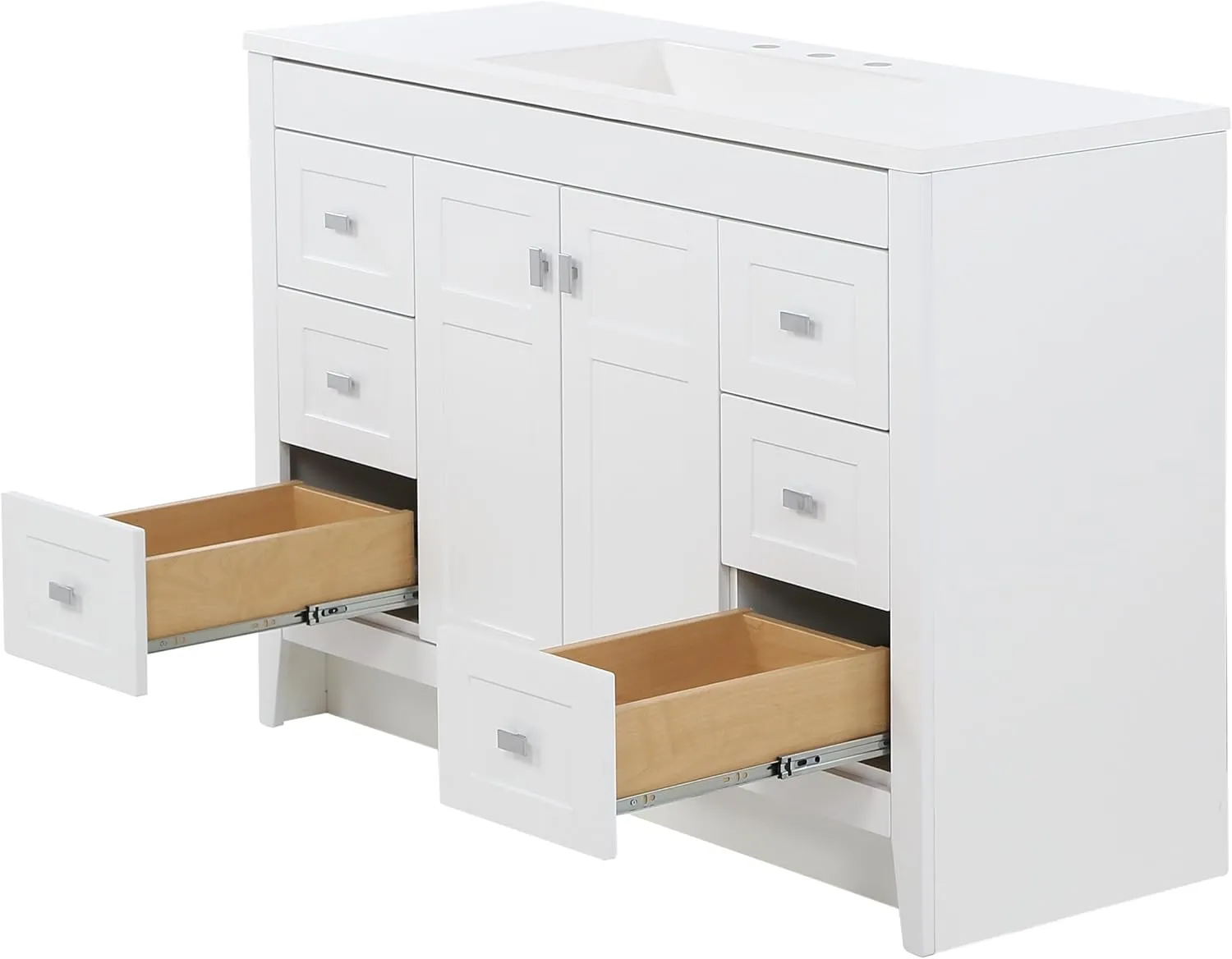 Spring Mill Cabinets Lonsdale 48-Inch Single-Sink Bathroom Vanity with White Top, Soft-Close Cabinet, 6 Drawers, 48.5" W x 18.75" D, White