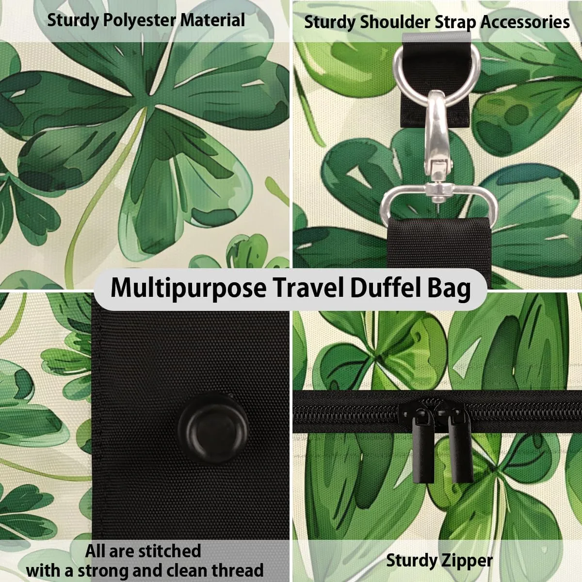 Spring Shamrocks Travel Duffle Bag for Women Men Gym Duffel Foldable Bag Waterproof Weekender St Patrick's Day Duffle Tote