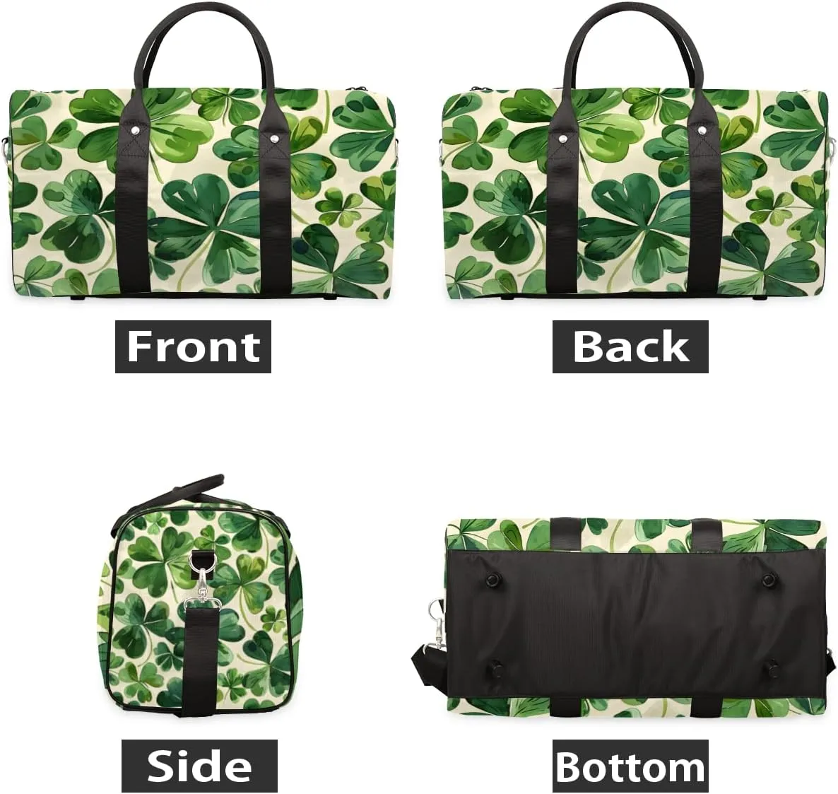 Spring Shamrocks Travel Duffle Bag for Women Men Gym Duffel Foldable Bag Waterproof Weekender St Patrick's Day Duffle Tote