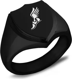 Stainless Steel Hermes Greek Messenger of Gods Shield Biker Style Polished Ring