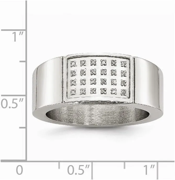 Stainless Steel Polished Diamond Ring (9.5mm) (1/10ct.)