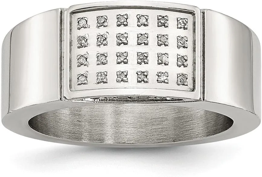 Stainless Steel Polished Diamond Ring (9.5mm) (1/10ct.)