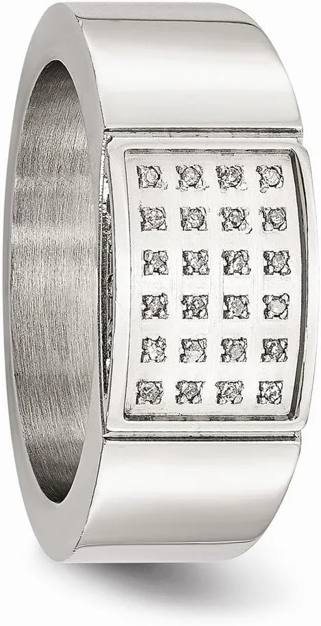 Stainless Steel Polished Diamond Ring (9.5mm) (1/10ct.)