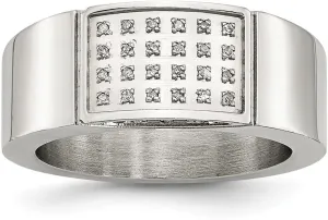 Stainless Steel Polished Diamond Ring (9.5mm) (1/10ct.)