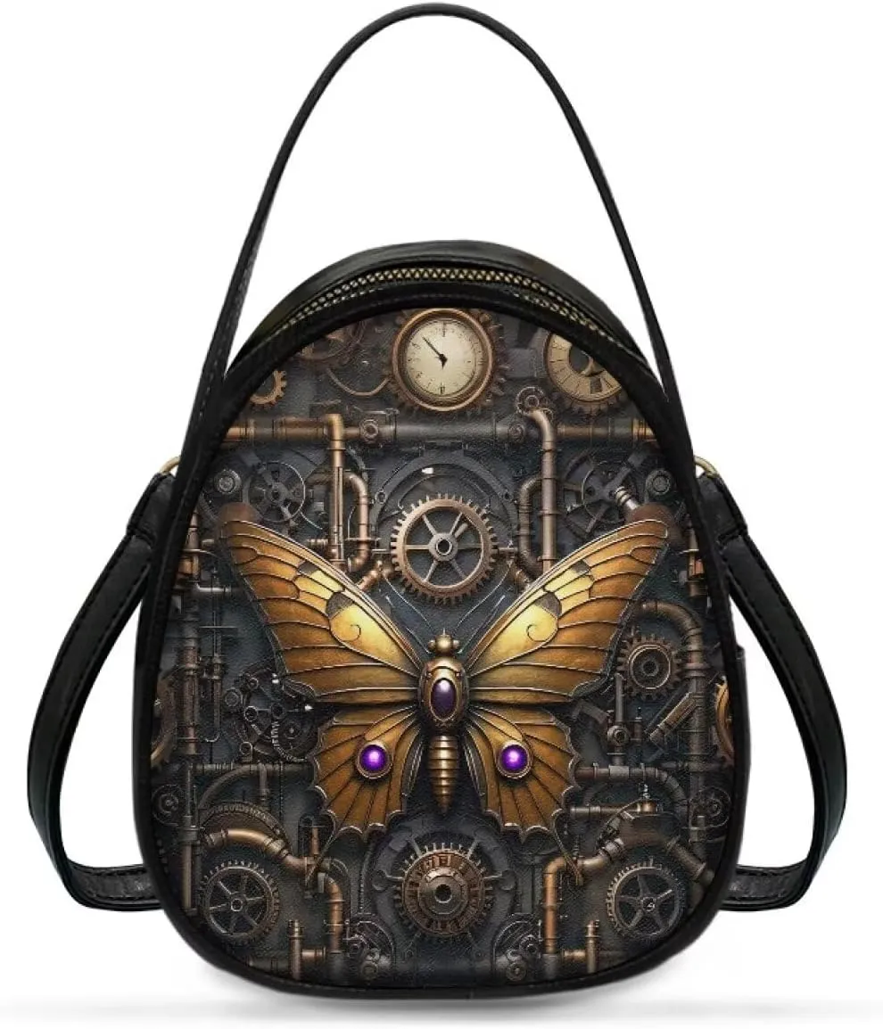 Steampunk Small Crossbody Bag PU Leather Phone Pouch Purse for Women, Top-Handle Shoulder Bags, 6.5x3.15x7.5inch