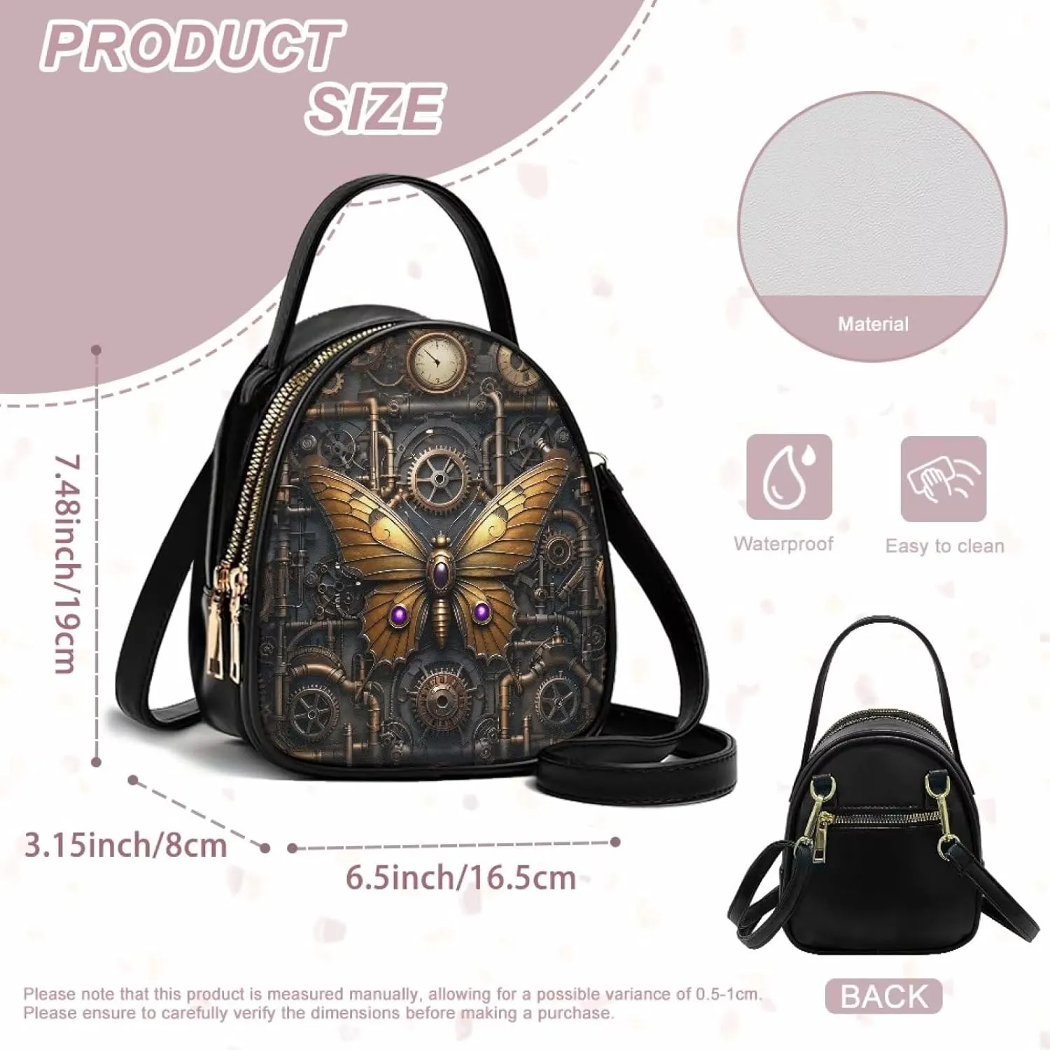 Steampunk Small Crossbody Bag PU Leather Phone Pouch Purse for Women, Top-Handle Shoulder Bags, 6.5x3.15x7.5inch