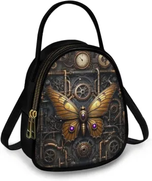Steampunk Small Crossbody Bag PU Leather Phone Pouch Purse for Women, Top-Handle Shoulder Bags, 6.5x3.15x7.5inch