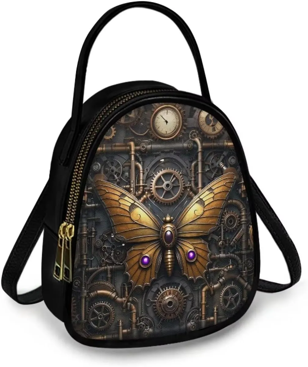 Steampunk Small Crossbody Bag PU Leather Phone Pouch Purse for Women, Top-Handle Shoulder Bags, 6.5x3.15x7.5inch