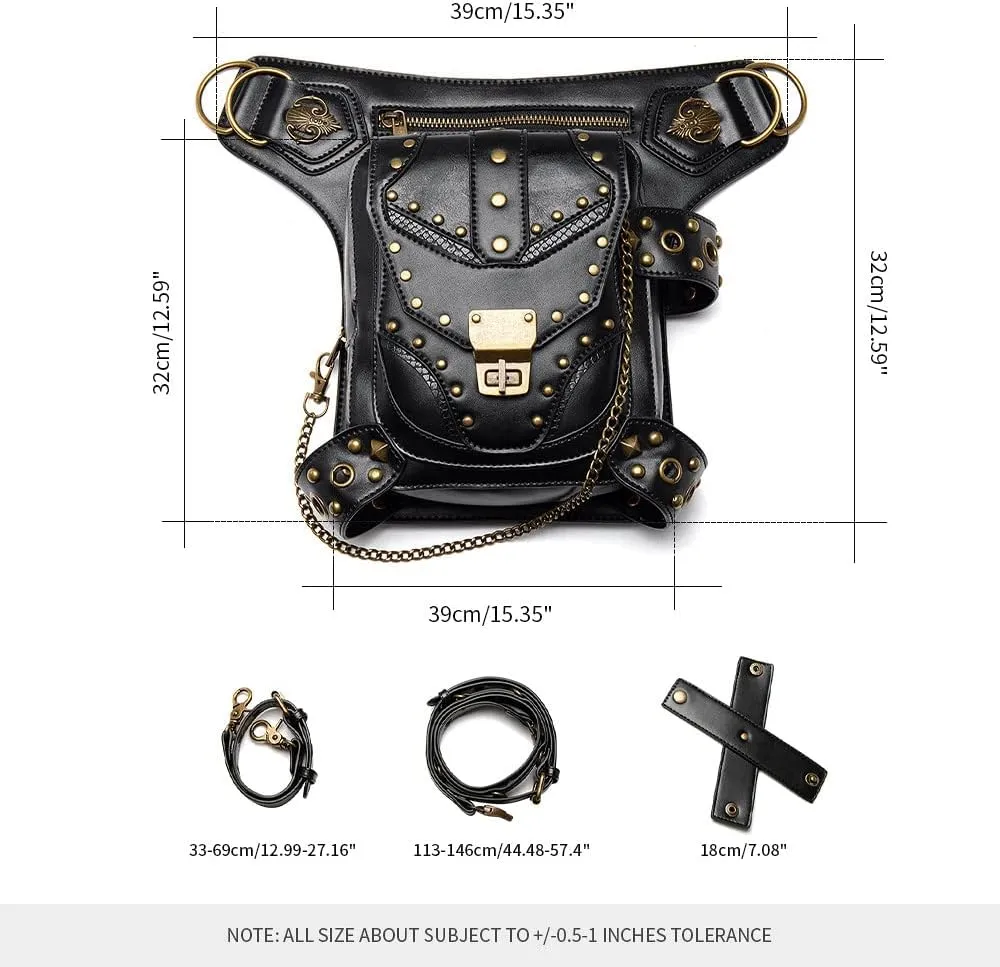 Steampunk Waist Thigh Bag Gothic Fanny Packs for Women Backpack Retro Crossbody Shoulder Bag Vintage Waist Drop Leg Bag Black