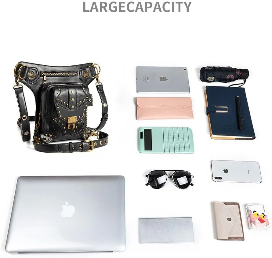 Steampunk Waist Thigh Bag Gothic Fanny Packs for Women Backpack Retro Crossbody Shoulder Bag Vintage Waist Drop Leg Bag Black