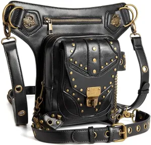Steampunk Waist Thigh Bag Gothic Fanny Packs for Women Backpack Retro Crossbody Shoulder Bag Vintage Waist Drop Leg Bag Black