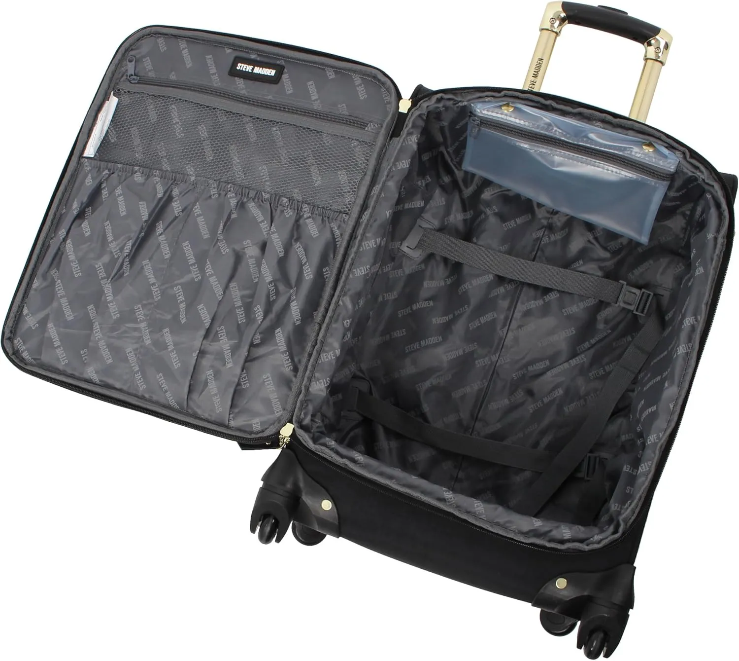 Steve Madden Designer Luggage Collection - Lightweight 24 Inch Expandable Softside Suitcase - Mid-size Rolling 4-Spinner Wheels Checked Bag (Peek A Boo Gray, 24in)
