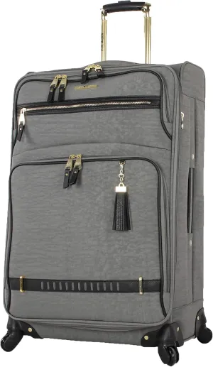 Steve Madden Designer Luggage Collection - Lightweight 24 Inch Expandable Softside Suitcase - Mid-size Rolling 4-Spinner Wheels Checked Bag (Peek A Boo Gray, 24in)