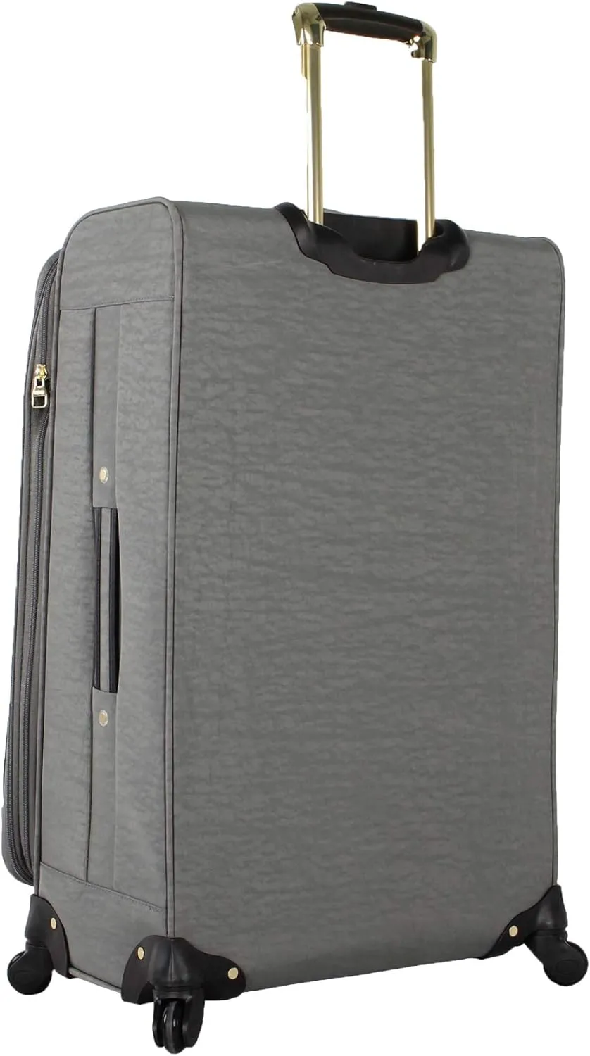 Steve Madden Designer Luggage Collection - Lightweight 24 Inch Expandable Softside Suitcase - Mid-size Rolling 4-Spinner Wheels Checked Bag (Peek A Boo Gray, 24in)