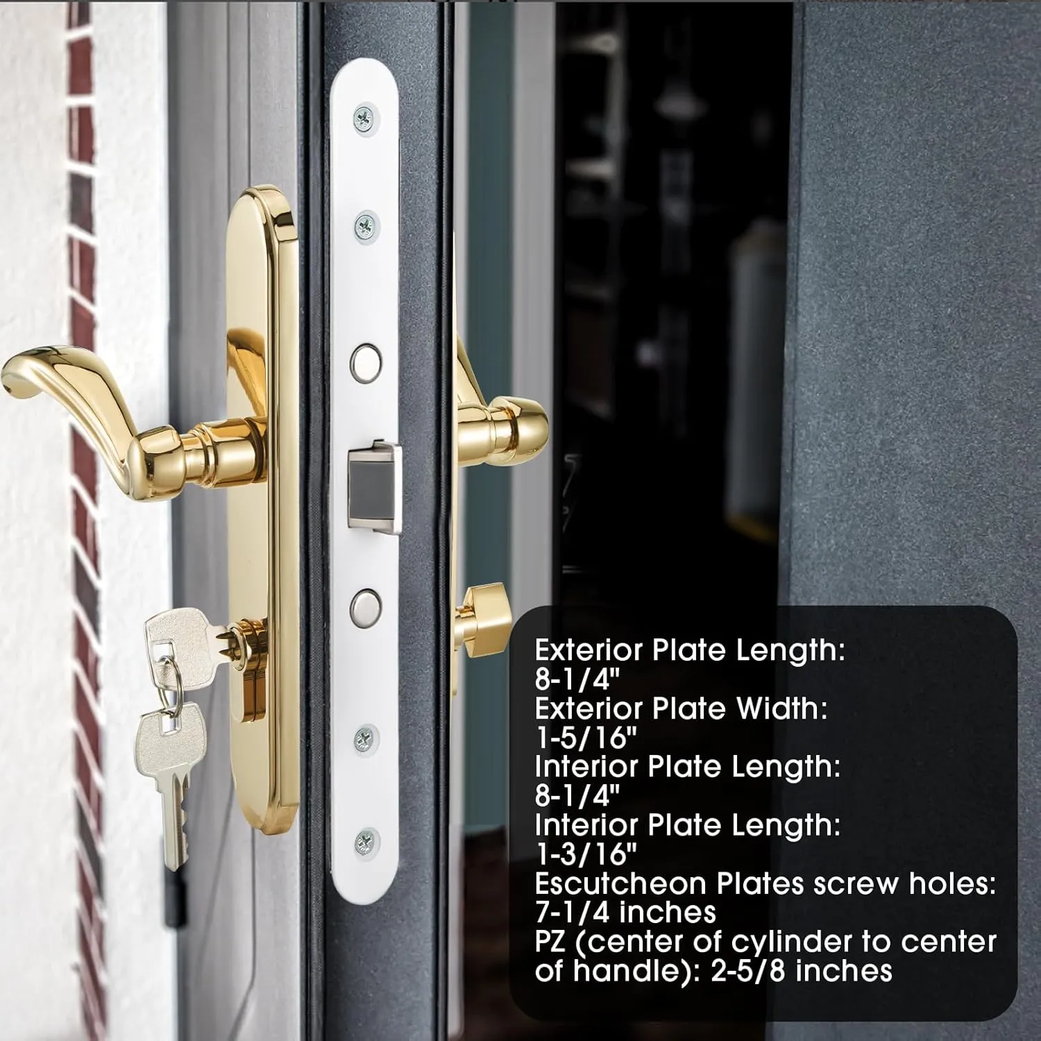 Storm Door Handle Accessory Set fit Pella Storm Door Handle Replacement Part, with Key and Lock Cylinder, Mortise Lock Not Included (Polished Gold)