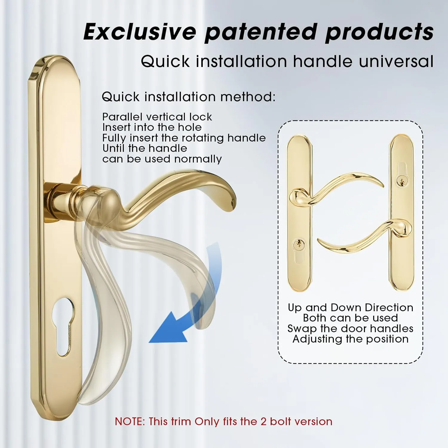 Storm Door Handle Accessory Set fit Pella Storm Door Handle Replacement Part, with Key and Lock Cylinder, Mortise Lock Not Included (Polished Gold)