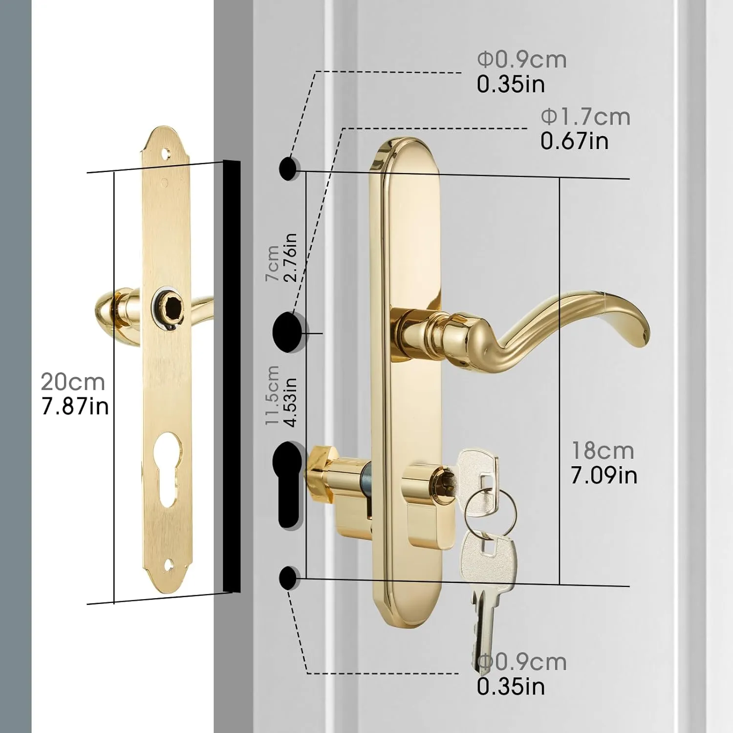 Storm Door Handle Accessory Set fit Pella Storm Door Handle Replacement Part, with Key and Lock Cylinder, Mortise Lock Not Included (Polished Gold)