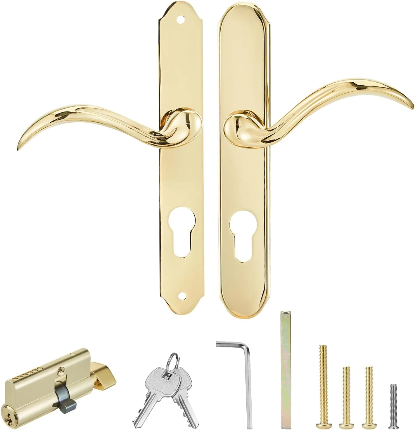 Storm Door Handle Accessory Set fit Pella Storm Door Handle Replacement Part, with Key and Lock Cylinder, Mortise Lock Not Included (Polished Gold)