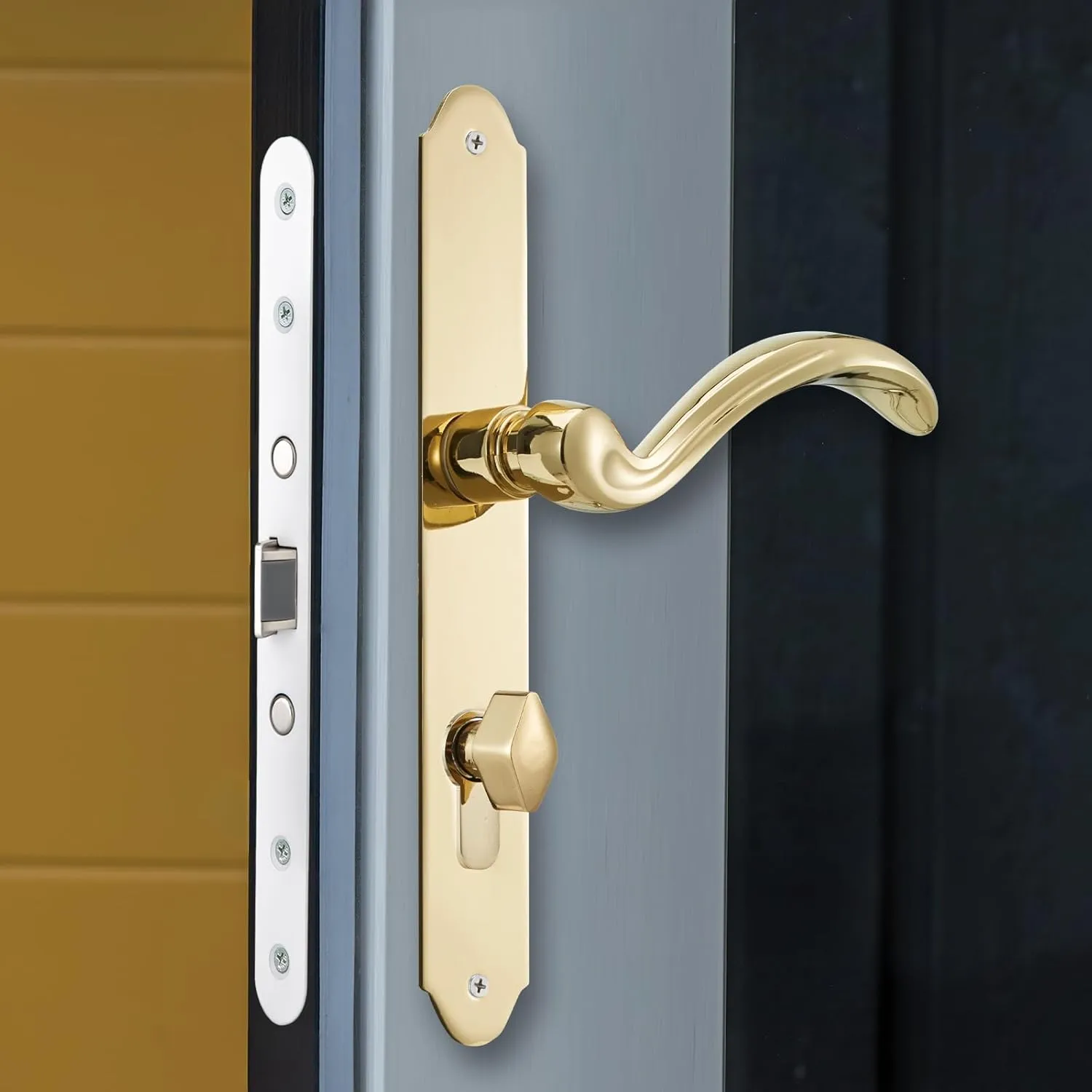 Storm Door Handle Accessory Set fit Pella Storm Door Handle Replacement Part, with Key and Lock Cylinder, Mortise Lock Not Included (Polished Gold)