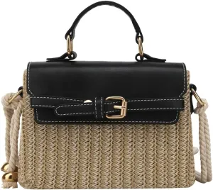 Straw Crossbody Bags for Women Hand Woven Shoulder Bag Leather Top Handle Small Boho Purse Handbags Clutch Beach Bag