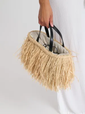Straw Fringe Mini Bag in Beige