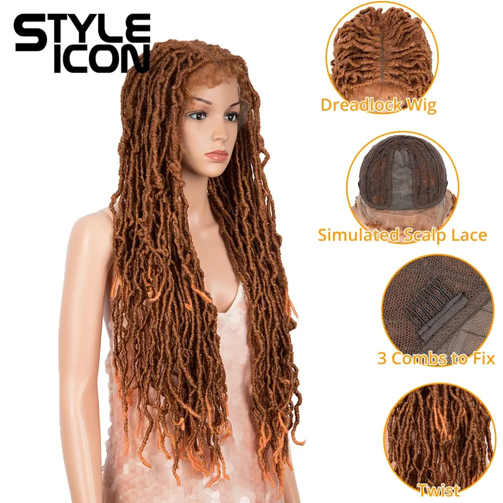 Style Icon 32" Faux Locs Long Dreadlock Wig with Baby Hair Goddess Synthetic Twist Hair Wigs (32 Inches, T130R/OR19)