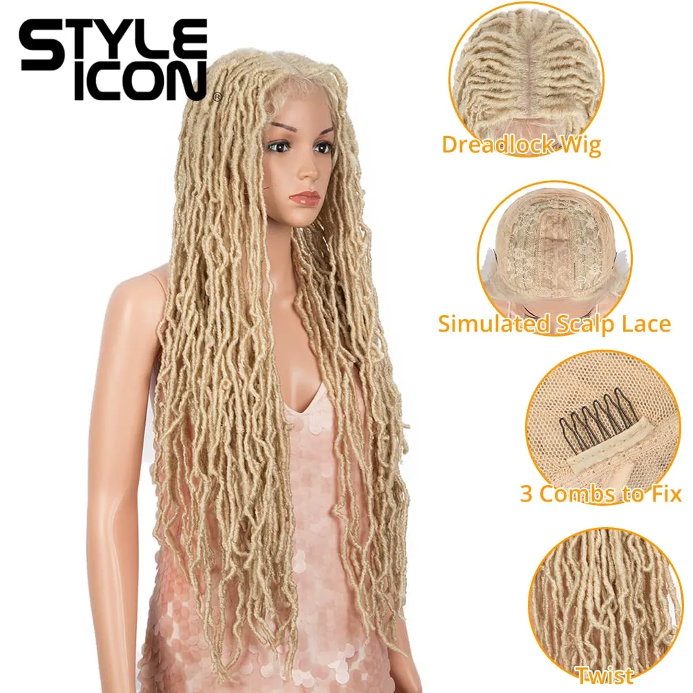 Style Icon 32" Faux Locs Long Dreadlock Wigs with Baby Hair Goddess Synthetic Twist Hair Wig (32 Inches, 613)
