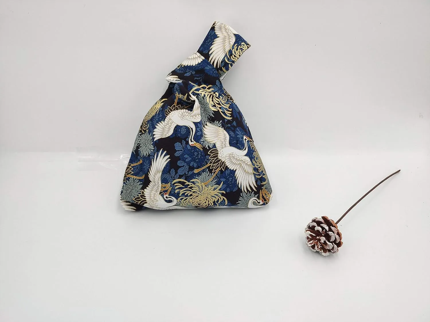 Stylish Cotton Japanese Pattern Wrist Bag Sleeve Knot Pouch Portable Canvas Tote Purse for Female, Women