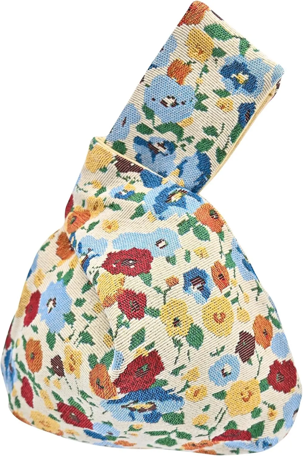 Stylish Cotton Japanese Pattern Wrist Bag Sleeve Knot Pouch Portable Canvas Tote Purse for Female, Women