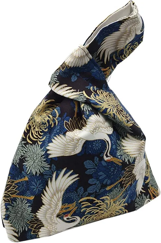 Stylish Cotton Japanese Pattern Wrist Bag Sleeve Knot Pouch Portable Canvas Tote Purse for Female, Women
