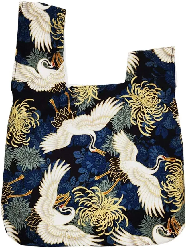 Stylish Cotton Japanese Pattern Wrist Bag Sleeve Knot Pouch Portable Canvas Tote Purse for Female, Women