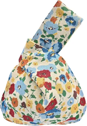 Stylish Cotton Japanese Pattern Wrist Bag Sleeve Knot Pouch Portable Canvas Tote Purse for Female, Women