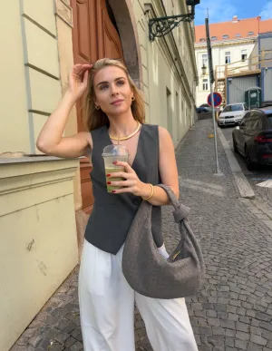 Stylish Hobo Shoulder Handbag Slouchy Look Grey Purse