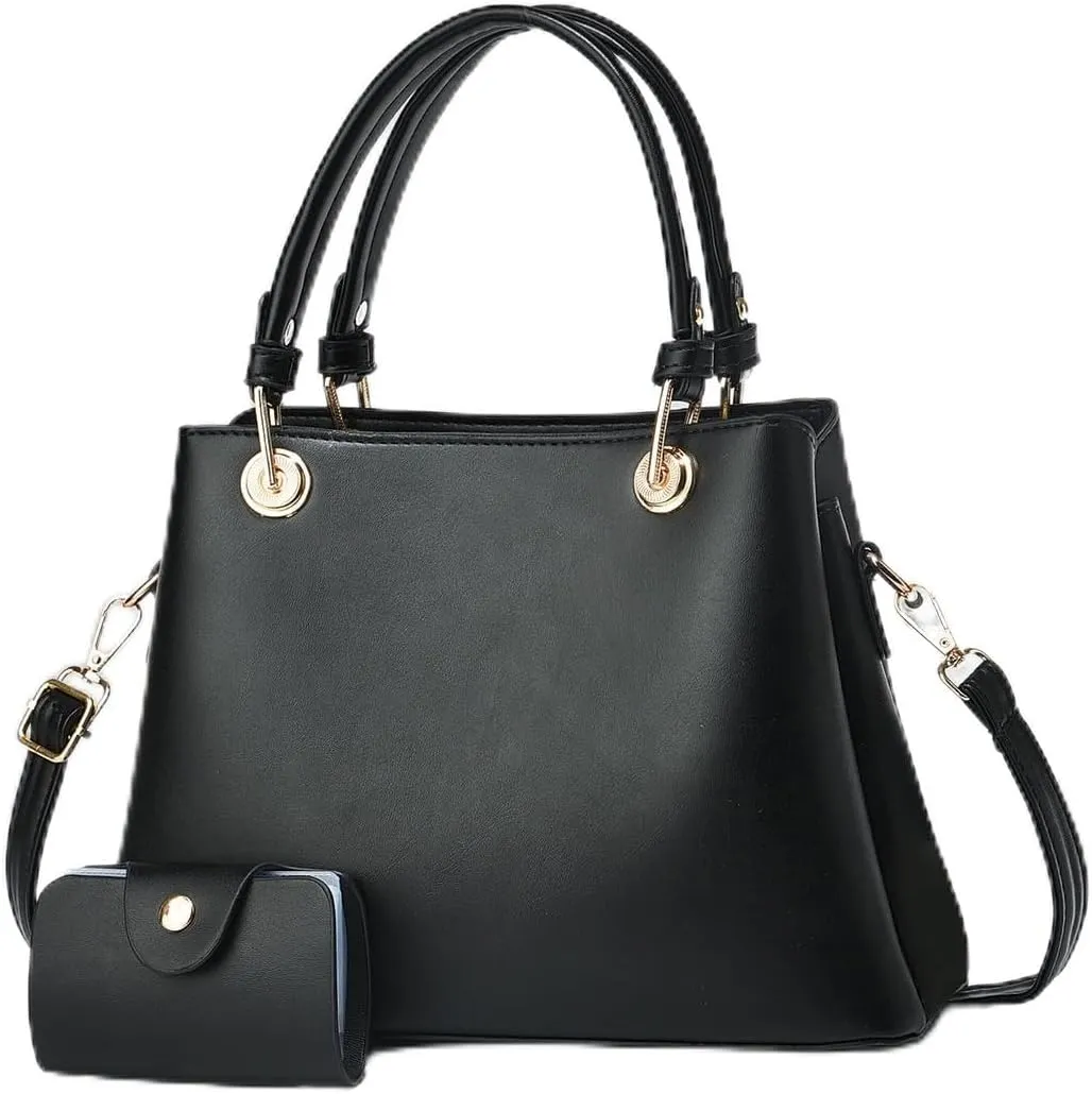 Stylish Solid Color Tote Shoulder Bag Set for Women - Beige Leather Satchel with Top Handle