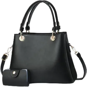 Stylish Solid Color Tote Shoulder Bag Set for Women - Beige Leather Satchel with Top Handle