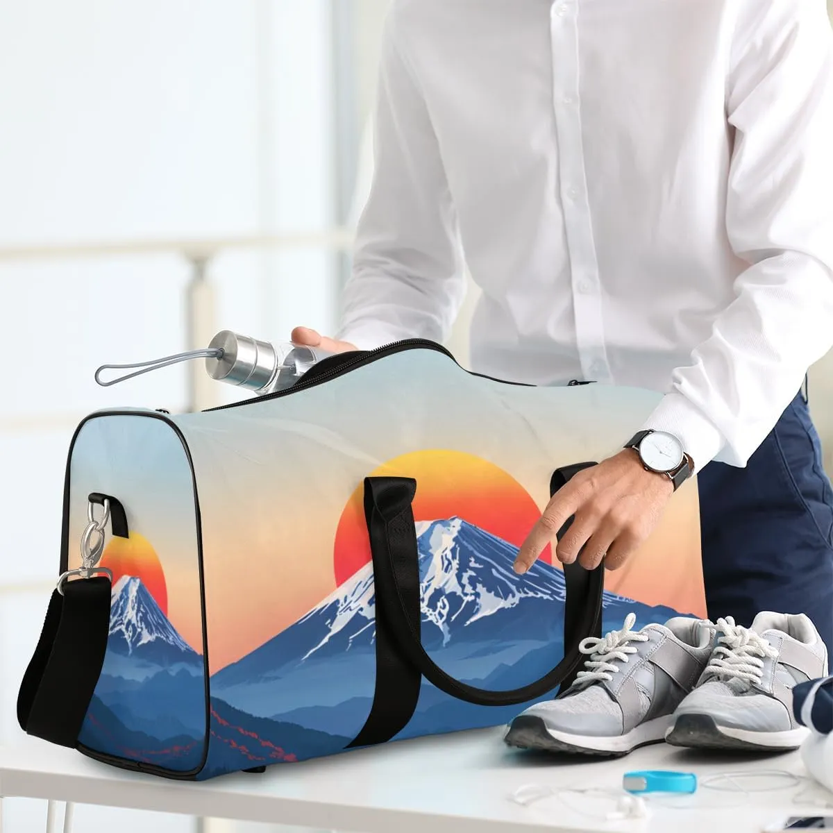 Sunset Mountain Travel Duffle Bag for Women Men Gym Duffel Foldable Bag Waterproof Weekender Print Simple Duffle Tote