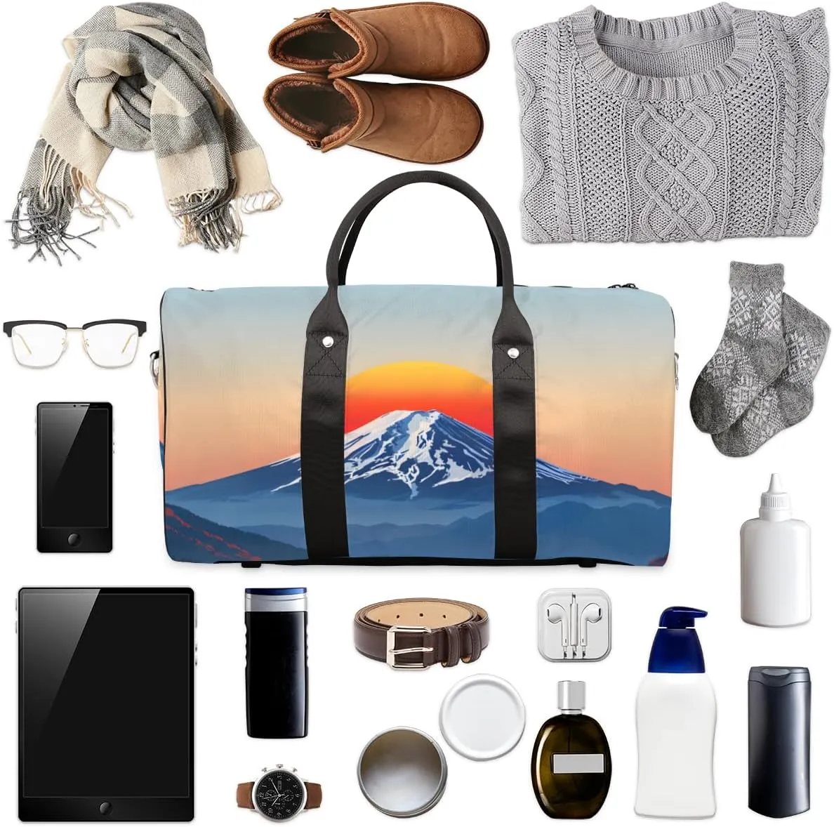 Sunset Mountain Travel Duffle Bag for Women Men Gym Duffel Foldable Bag Waterproof Weekender Print Simple Duffle Tote