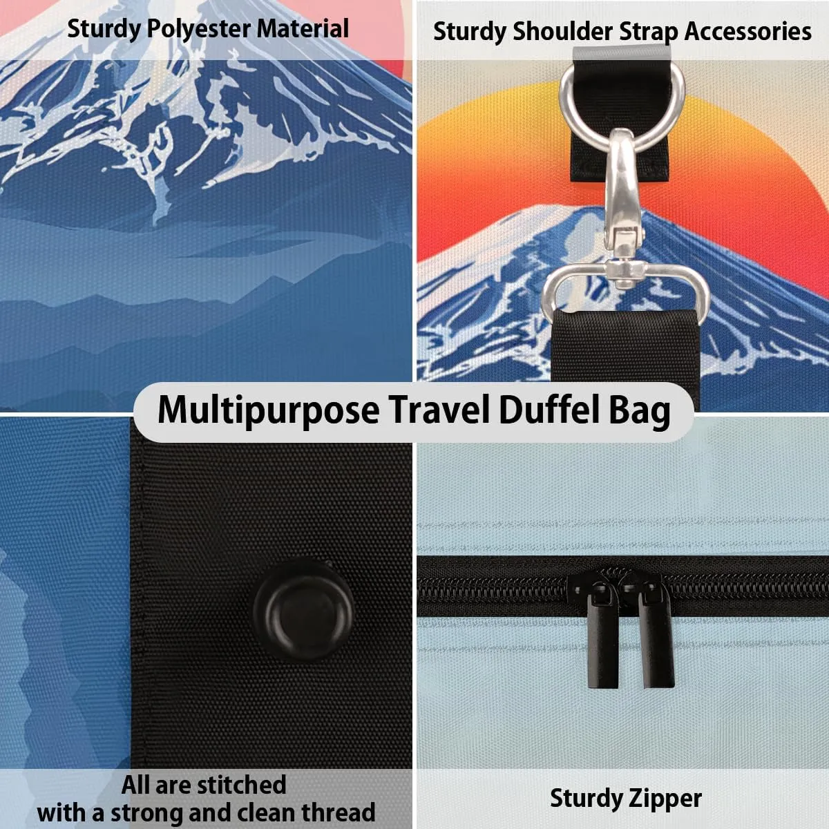 Sunset Mountain Travel Duffle Bag for Women Men Gym Duffel Foldable Bag Waterproof Weekender Print Simple Duffle Tote