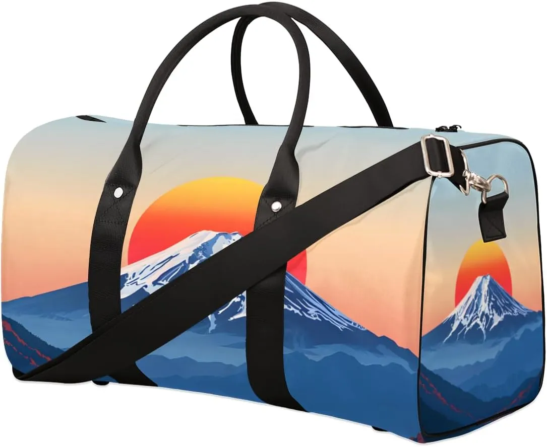 Sunset Mountain Travel Duffle Bag for Women Men Gym Duffel Foldable Bag Waterproof Weekender Print Simple Duffle Tote