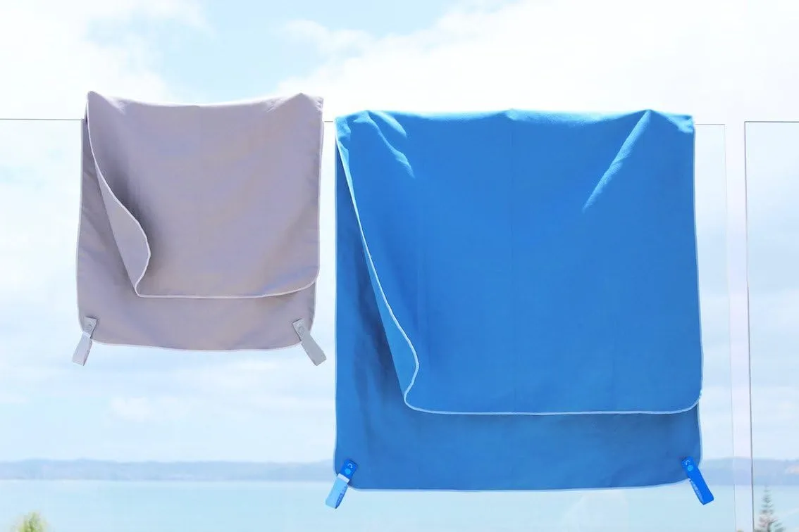 Super Towel for Sports, Travel & Beach — Extra Large, Lightweight, Compact, Absorbent, Quick-Drying, Soft Microfiber Suede — For indoors, outdoors, pool, gym, camping (Blue Yellow, XL (60x32"))