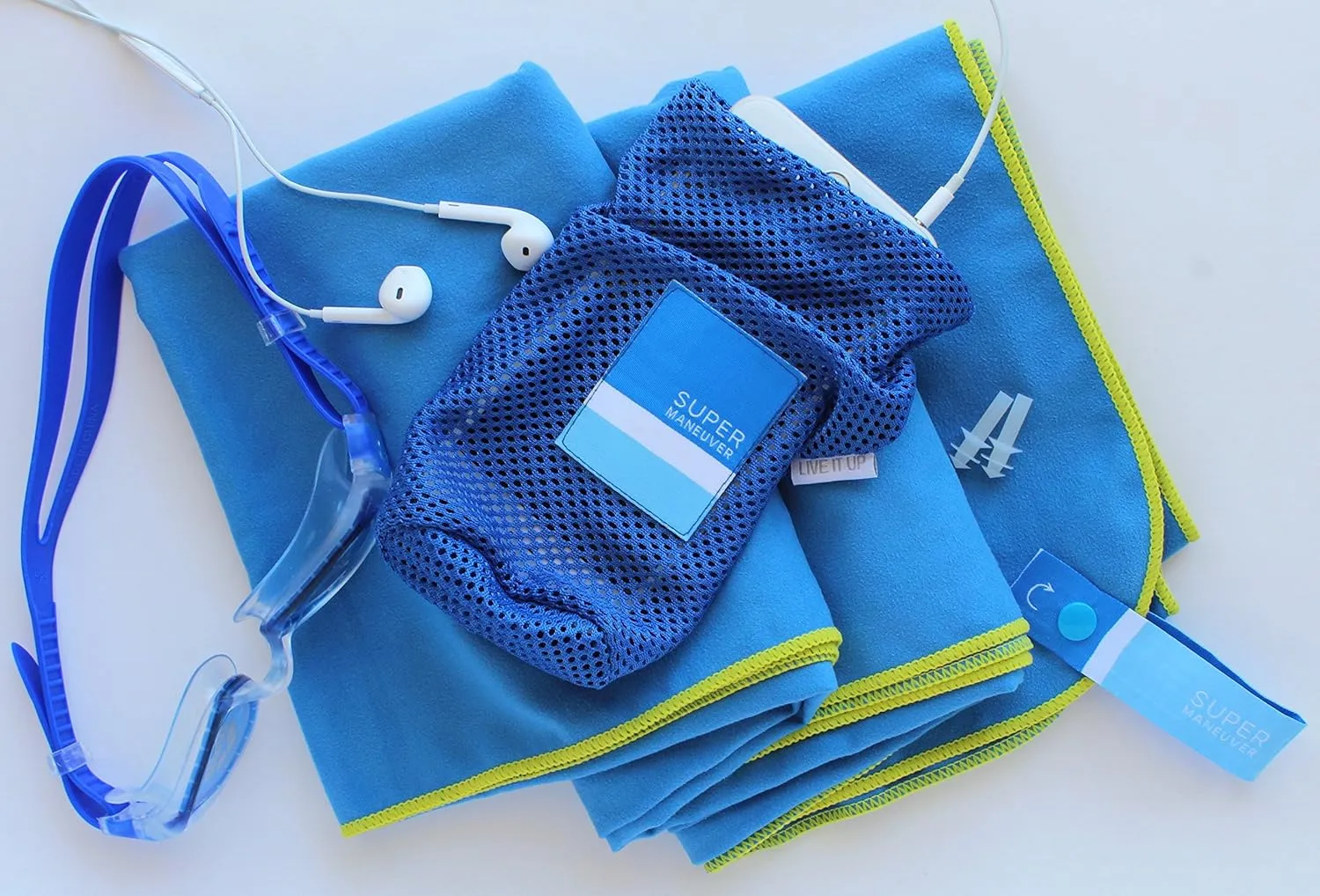 Super Towel for Sports, Travel & Beach — Extra Large, Lightweight, Compact, Absorbent, Quick-Drying, Soft Microfiber Suede — For indoors, outdoors, pool, gym, camping (Blue Yellow, XL (60x32"))