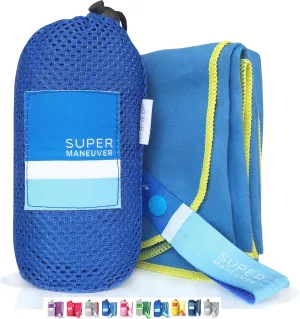 Super Towel for Sports, Travel & Beach — Extra Large, Lightweight, Compact, Absorbent, Quick-Drying, Soft Microfiber Suede — For indoors, outdoors, pool, gym, camping (Blue Yellow, XL (60x32"))
