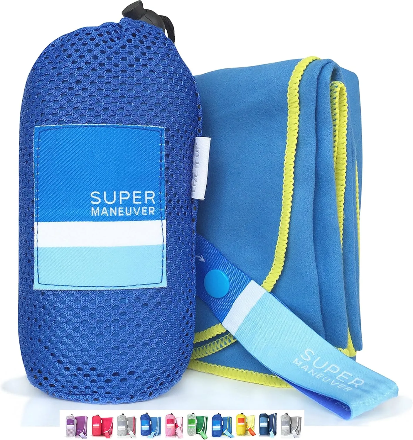 Super Towel for Sports, Travel & Beach — Extra Large, Lightweight, Compact, Absorbent, Quick-Drying, Soft Microfiber Suede — For indoors, outdoors, pool, gym, camping (Blue Yellow, XL (60x32"))
