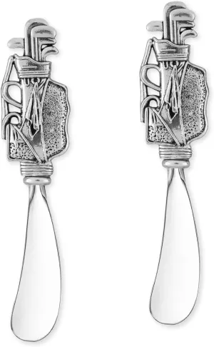 Supreme Housewares Golf Bag Cheese Spreader Set, Zinc Alloy Butter Spreaders with Decorative Handles for Cheese, Cream, and Dips, Silver, 5 Inch, Set of 2