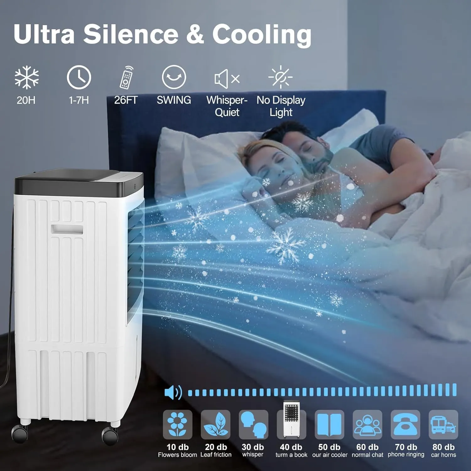 Swamp Cooler, Evaporative Air Cooler with 6 Ice Packs, Swamp Cooler Air Conditioner with 3 Gallon Water Tank, 3 Speeds, 80° Oscillation, Portable Air Conditioners Alternative for Room Bedroom Office