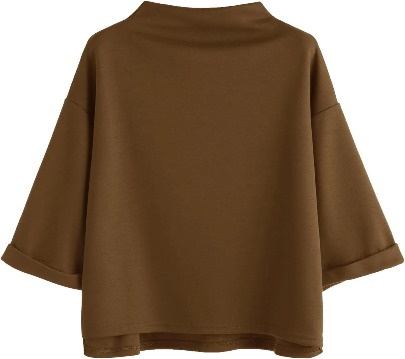 SweatyRocks Women's 3/4 Sleeve Mock Neck Basic Loose T-Shirt Elegant Top