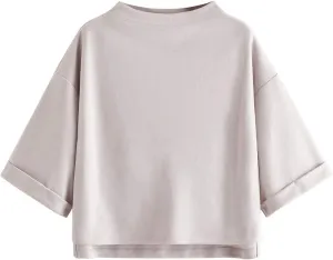 SweatyRocks Women's 3/4 Sleeve Mock Neck Basic Loose T-Shirt Elegant Top