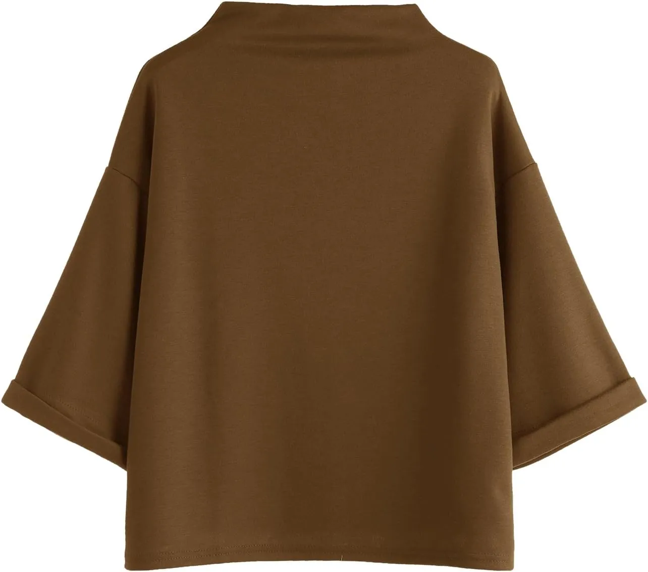 SweatyRocks Women's 3/4 Sleeve Mock Neck Basic Loose T-Shirt Elegant Top