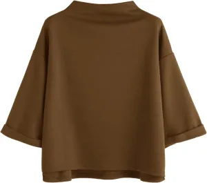 SweatyRocks Women's 3/4 Sleeve Mock Neck Basic Loose T-Shirt Elegant Top