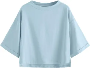 SweatyRocks Women's 3/4 Sleeve Mock Neck Basic Loose T-Shirt Elegant Top